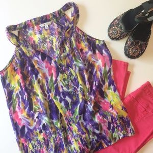 CABI Floral Petal Sleeveless V Neck Flowy Top #730